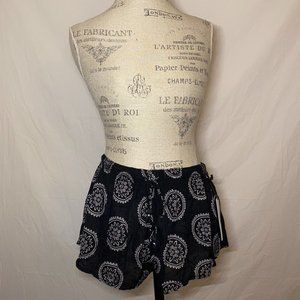 Patterned Black Flowy Shorts